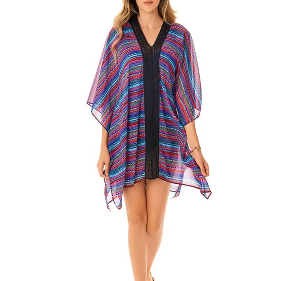 Miraclesuit Women's Carnivale Caftan Tunoc Swimsuit  Cover-Up S   Black Multi - Picture 1 of 3